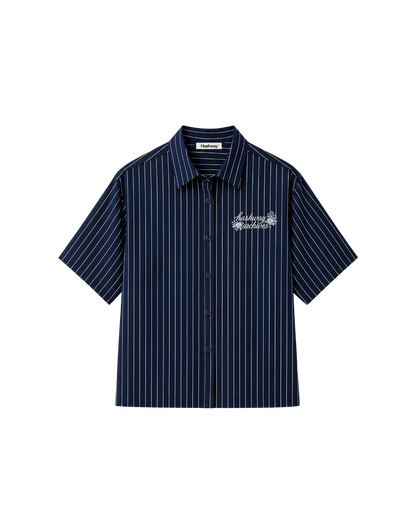 HASHWAY ARCHIVES EMBROIDERED FLORAL SHIRT - NAVY