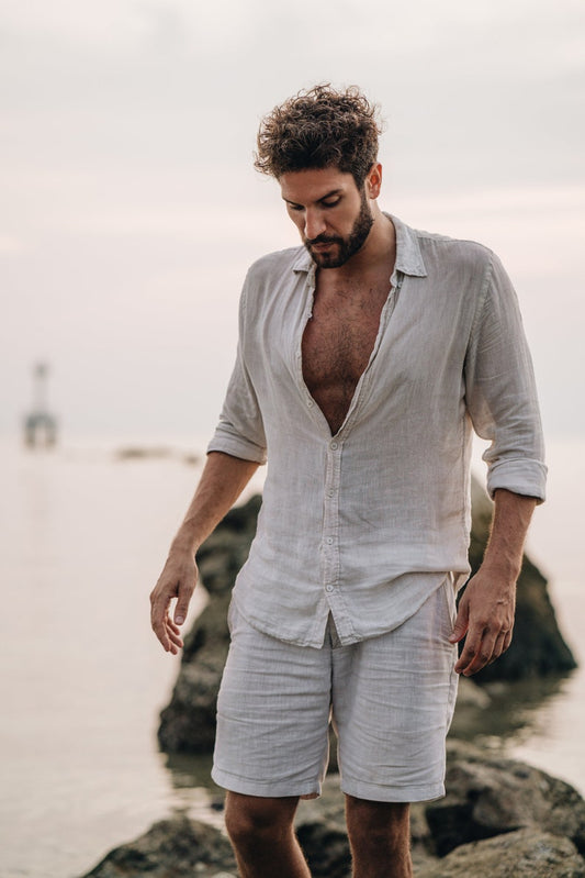 Men's Old Money Linen Shorts - Beige Premium Breathable Linen Summer Shorts