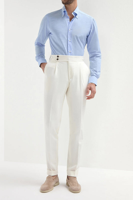Gurkha Heritage Pants White High-Rise Double-Buckle Tapered Leg Tailored Trousers